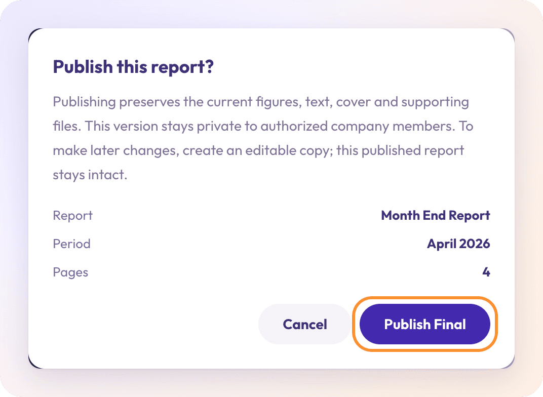 Publishing a custom month-end report package to share with a client.