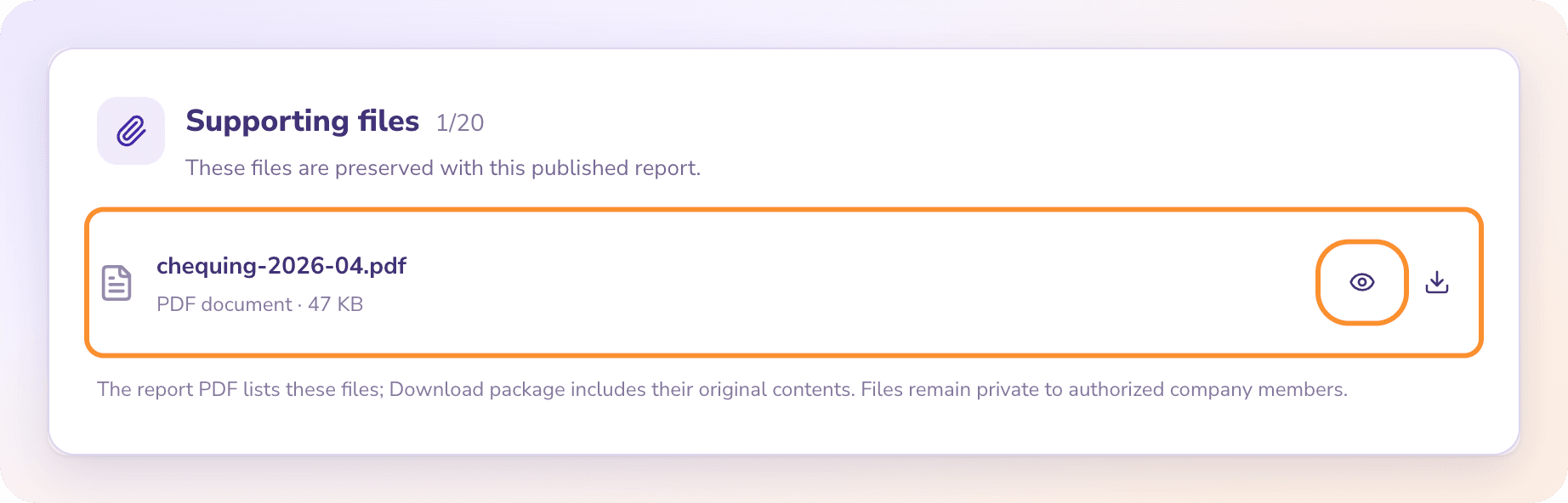 Supporting files on the Month End Report: the attached file with Preview and Download, and the file rules
