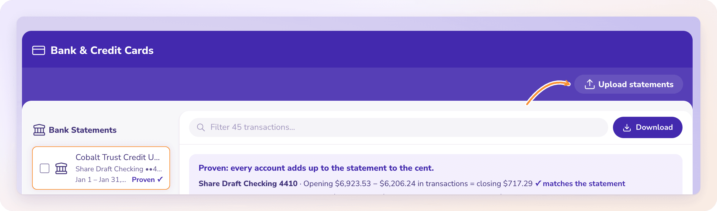 Each document page has its own Upload button in the header; you can also drop PDFs anywhere on the page