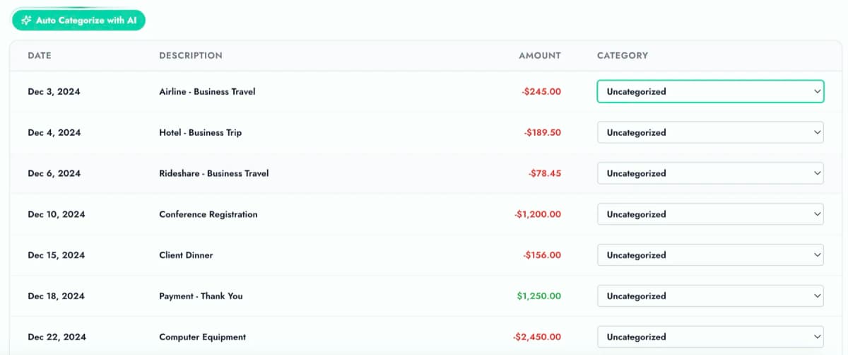 Zera AI parsing transactions and assigning categories