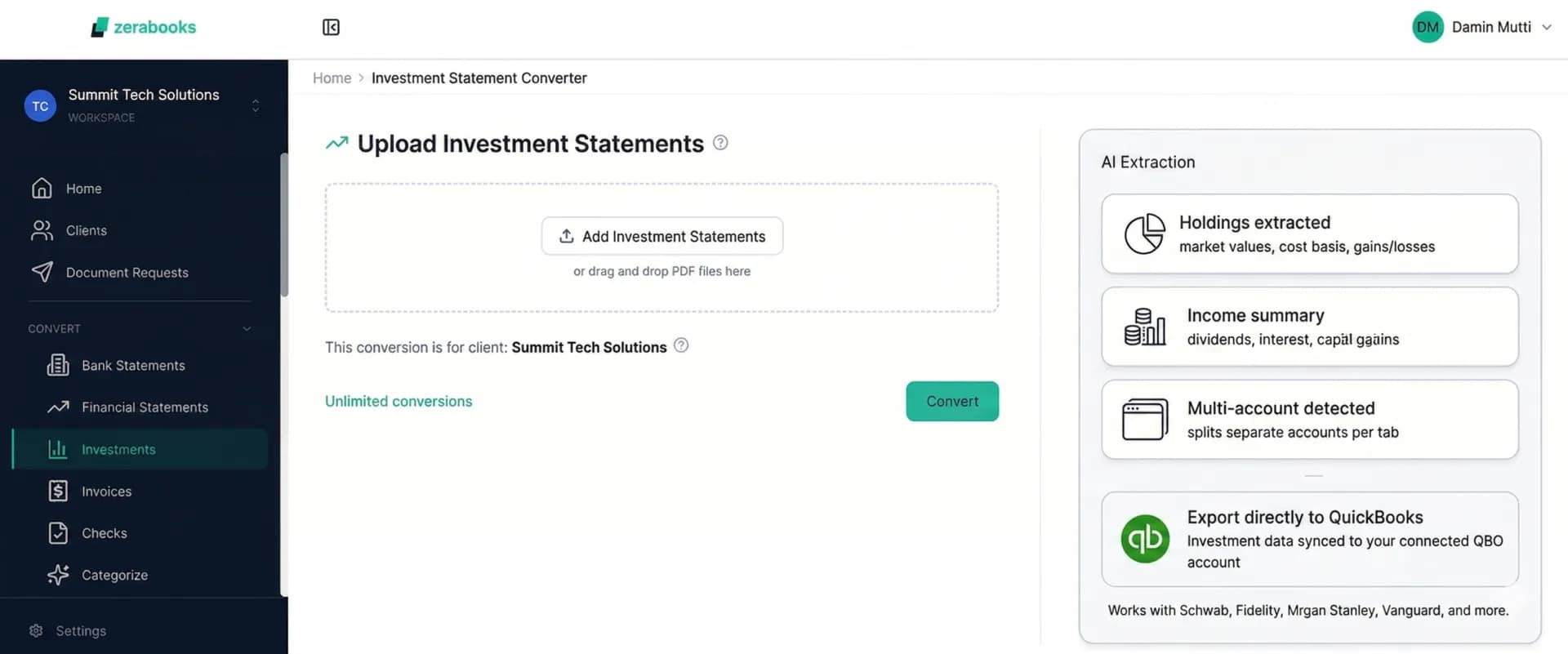 Investment statement extraction