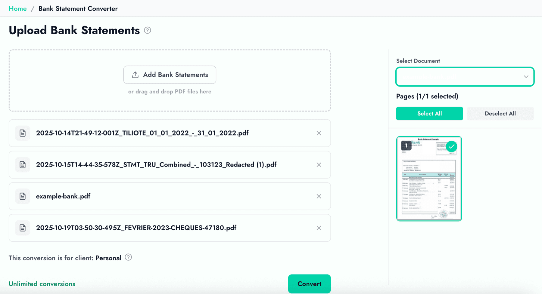 Batch upload of bank statements as a QuickBooks alternative workflow