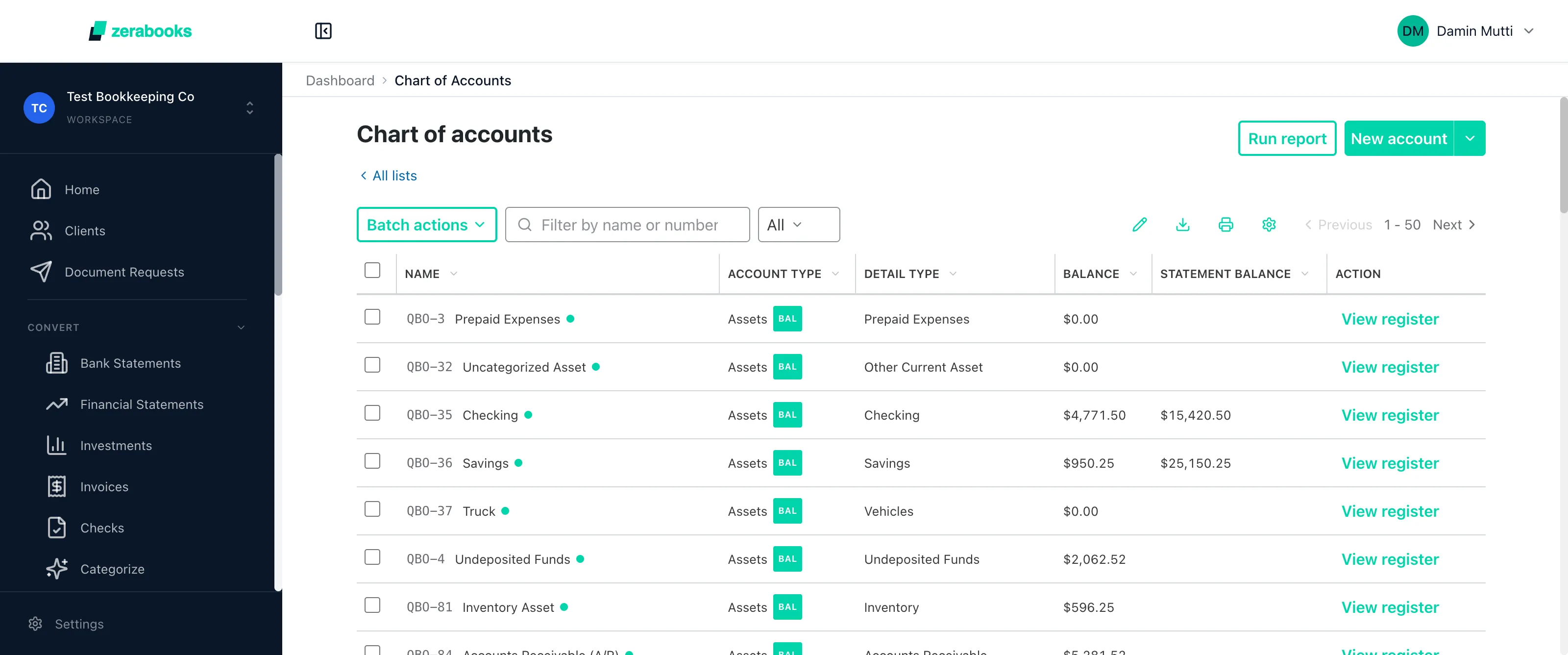 Chart of Accounts mapped to QuickBooks
